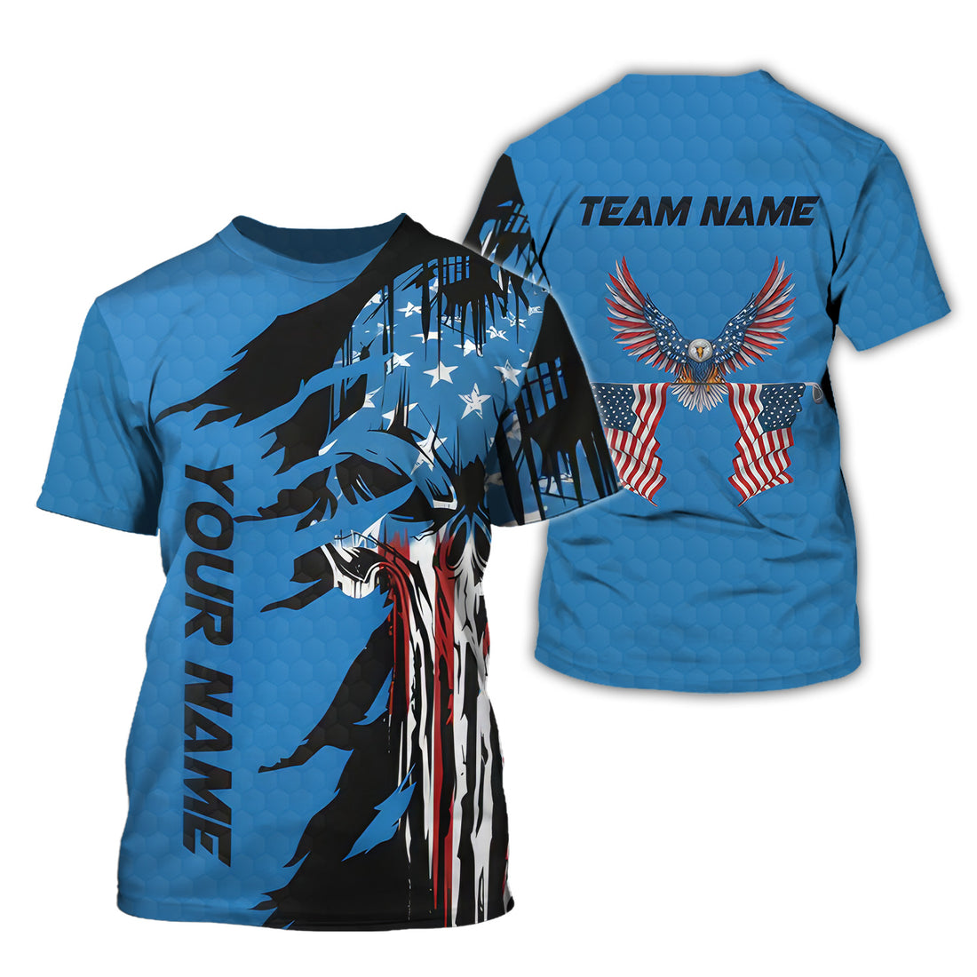 Skull US Flag Blue Custom Men's Golf Polo Shirt, Golfing Apparel, Mens Golf Gift