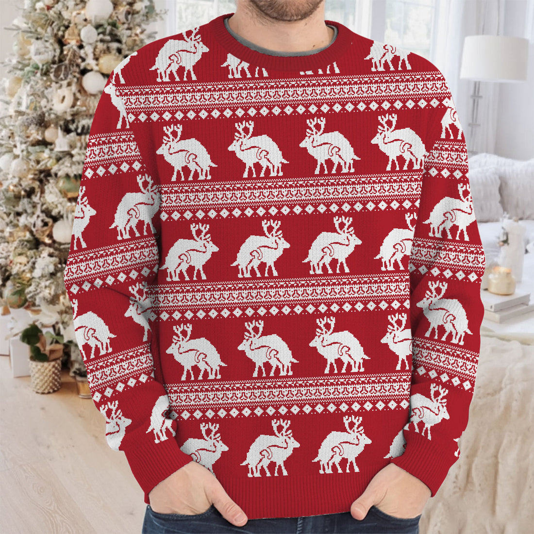 Reindeer Humping Seamless Pattern Golf Shirt, Golf Ugly Sweater, Christmas Golf Shirt, Golf Sweater