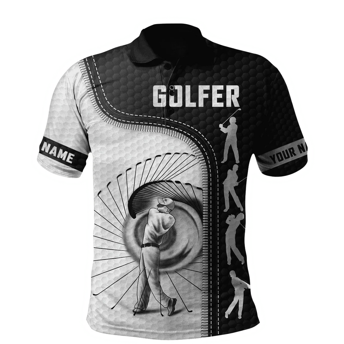 Golfer Swing Custom Name Golf Polo Shirt, Golf Apparel, Golf Gift For Men