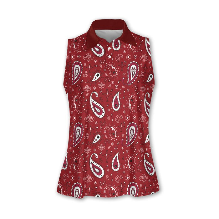 Paisley Bandana Sleeveless Womens Golf Shirt, Western Golf Shirts, Custom Ladies Golf Shirt