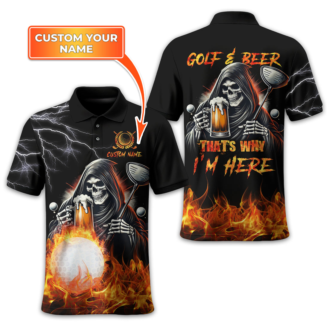 Golf & Beer Thats Why Im Here Custom Golf Shirt, Personalized Golf Shirt, Unique Gift For Golfer