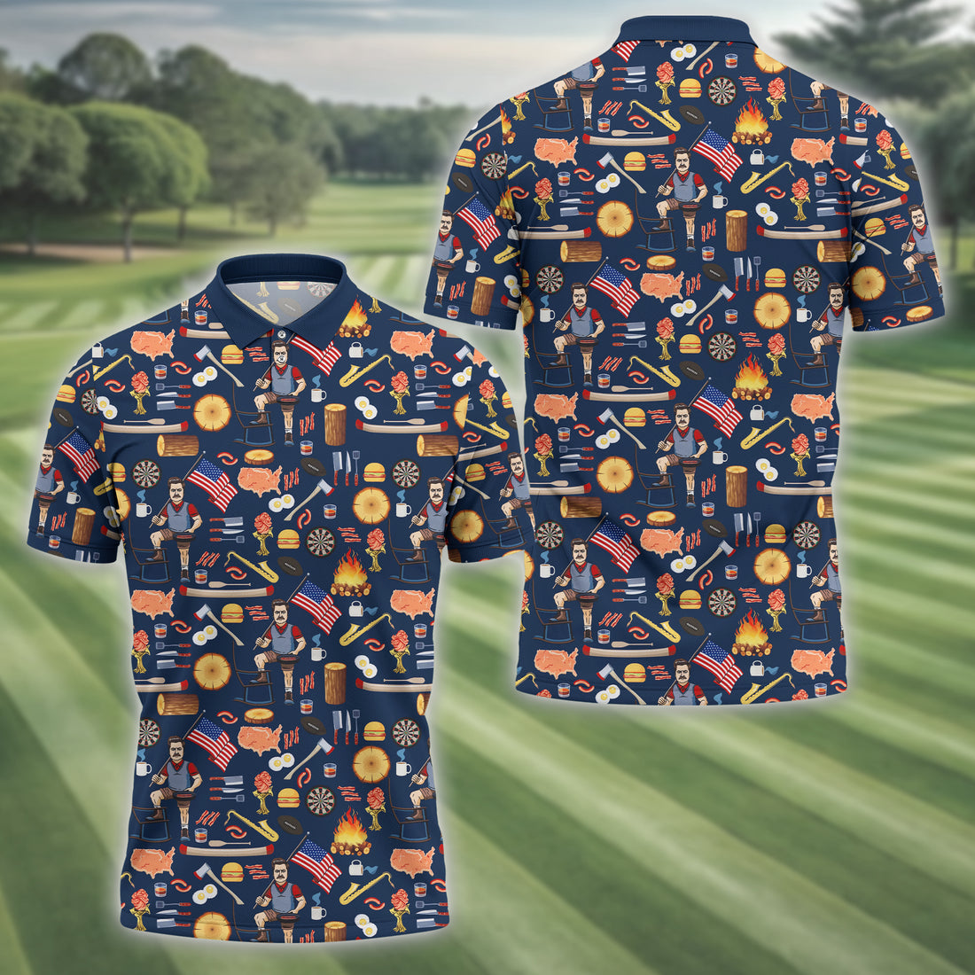 Ron Swanson Men's Golf Polo Shirt, Golfing Apparel, Gift For Golfers