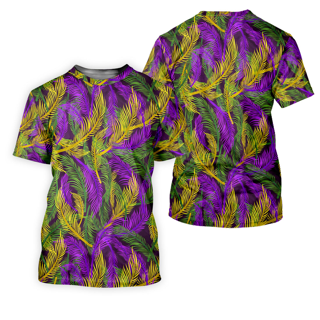 Purple Green Gold Feather Pattern Mardi Gras Golf Shirt, Polo Shirts For Men, Golf Shirts For Men