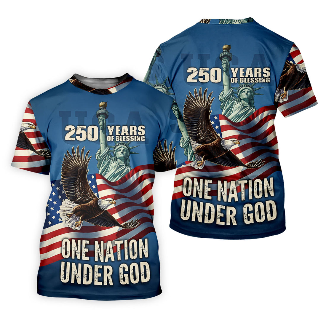 America 250 Years of Blessing Woman's Polo Shirt, One Nation Under God Patriotic Golf Shirt, Bald Eagle Statue of Liberty 4th of July Polo