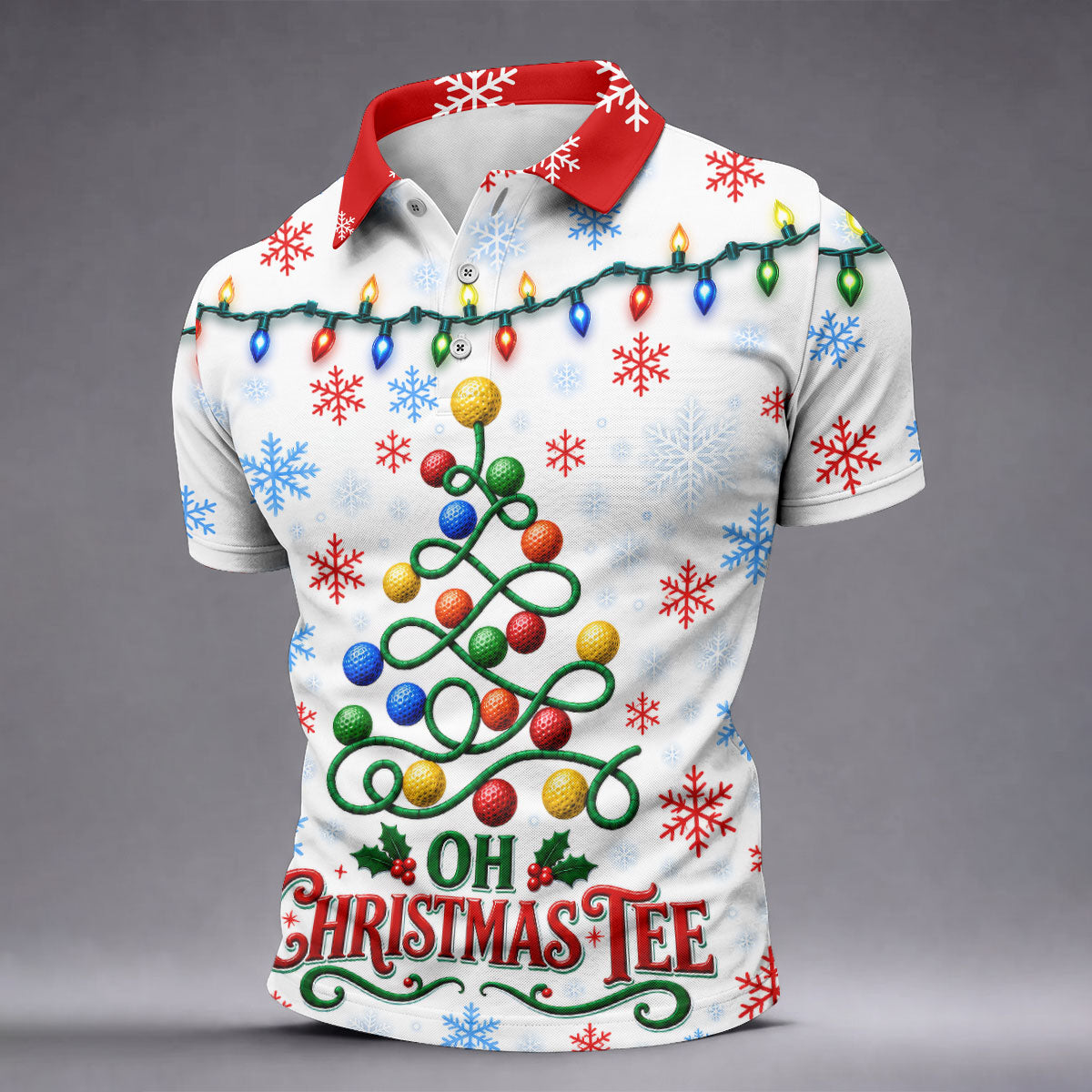 Mens Golf Polo Shirt - Front View On Gray Background