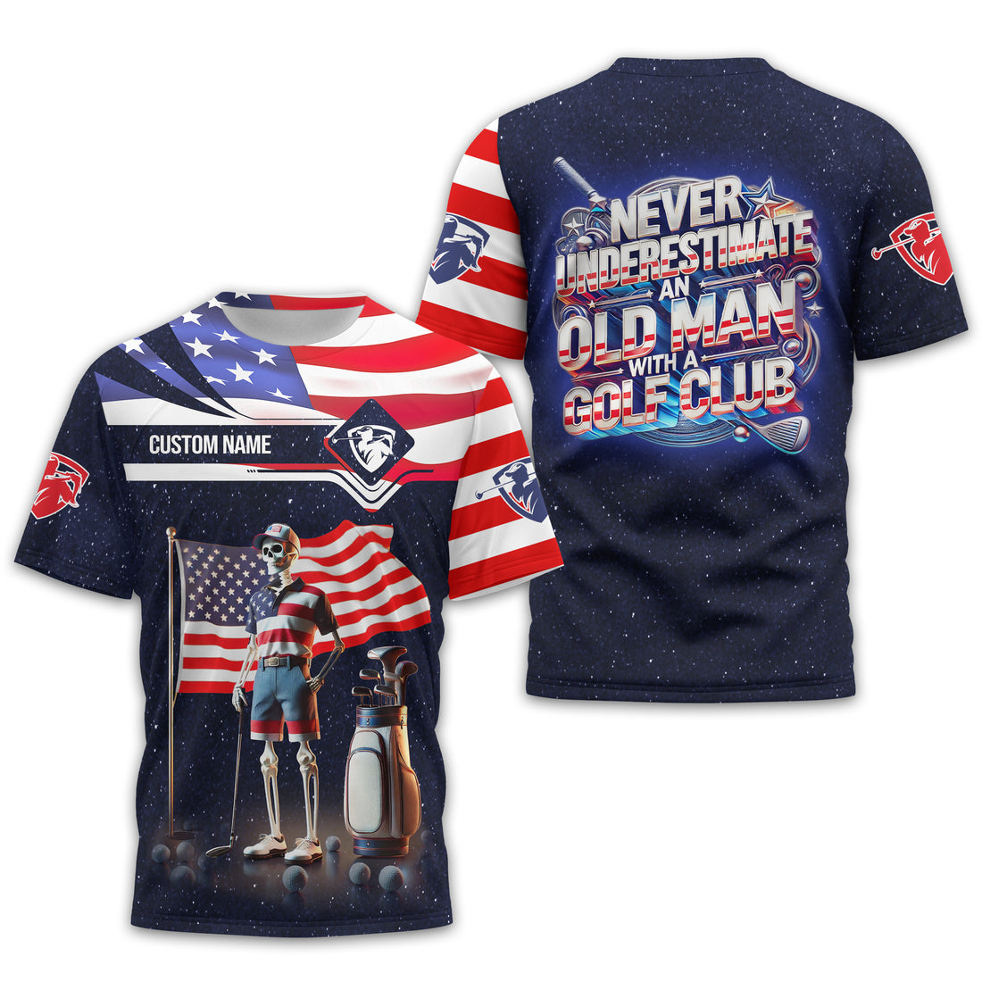 Never Underestimate An Old Man, USA Flag Shirt, Personalized Golf Shirt, Patriotic Golf Shirt, Unique Gift For Golfer