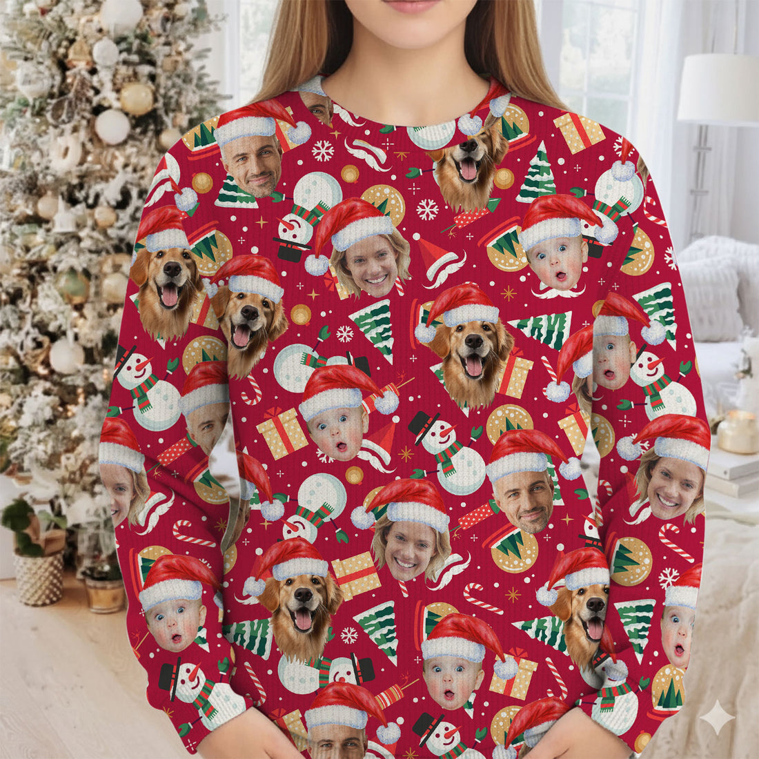 Custom Face Christmas Icons Red Golf Ugly Sweater, Christmas Golf Shirt, Golf Sweater, Christmas Golf Gift