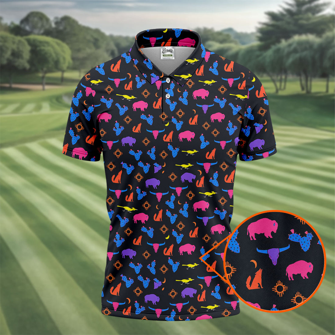Neon Desert Cactus Buffalo Hawaiian Golf Shirt, Mens Golf Polo, Printed Golf Shirts