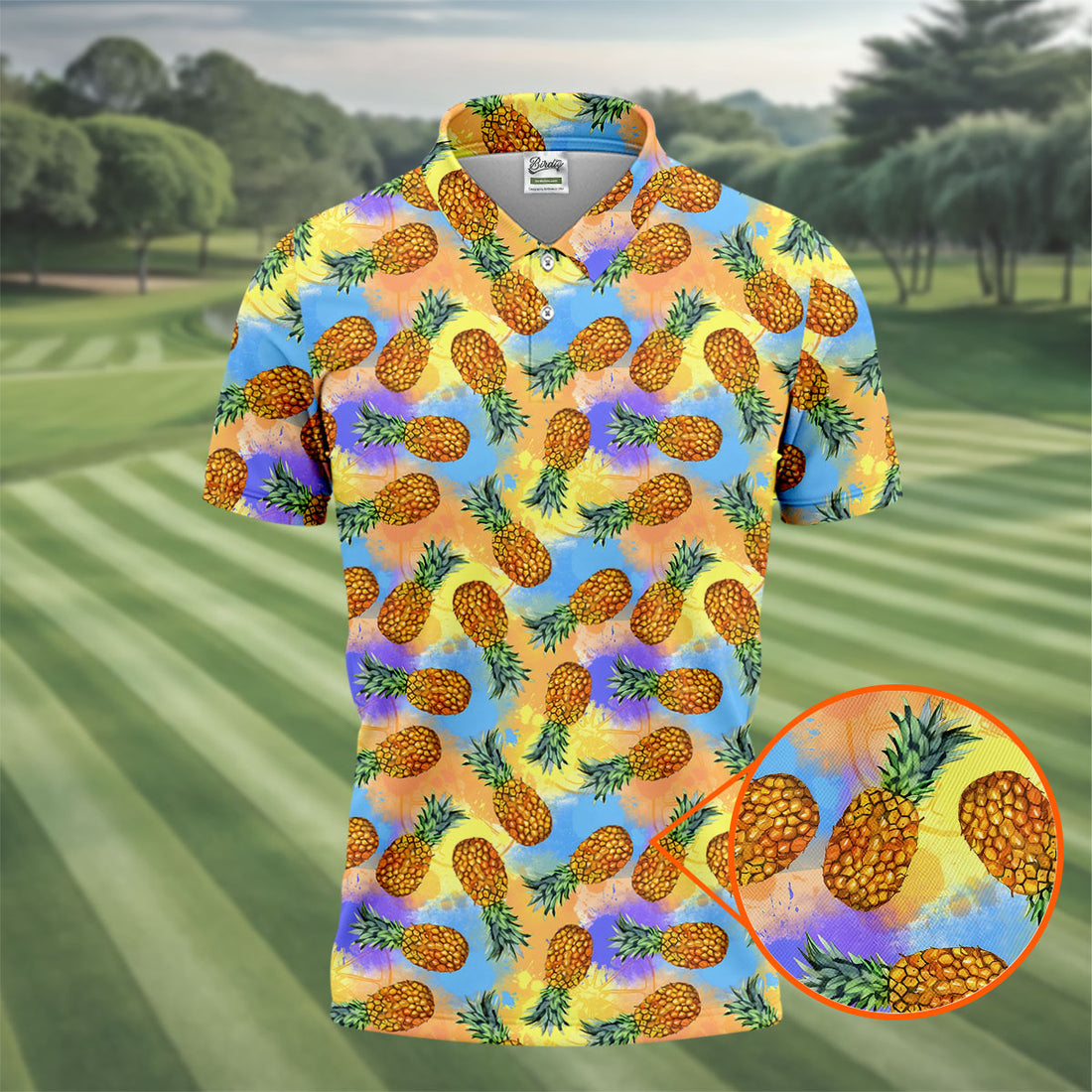 Watercolor Pineapple Tropical Pattern Design Hawaiian Golf Shirt, Golf Shirts For Men, Polo Shirts For Men