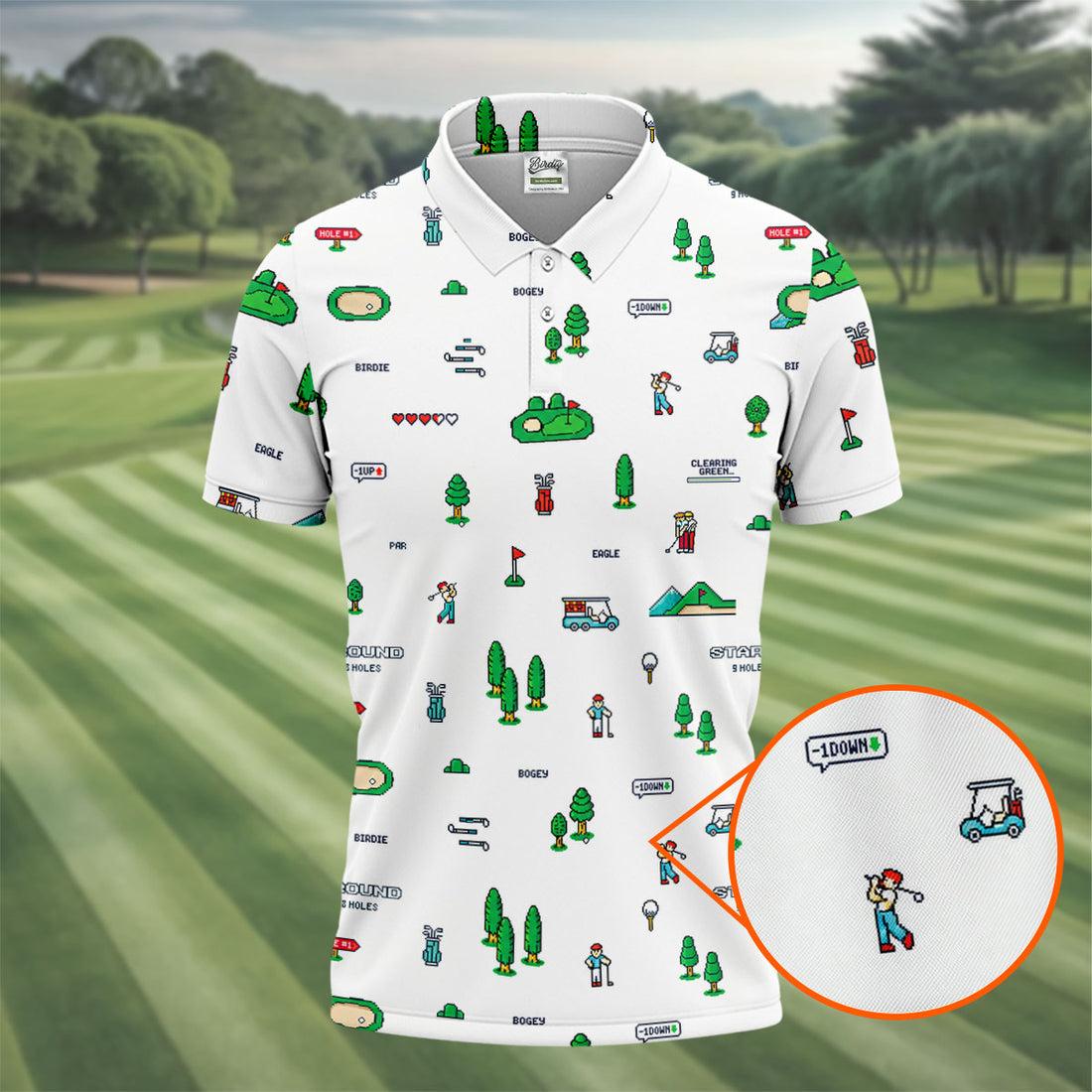 Retro Video Game Golf Theme Hawaiian Golf Shirt, Men's Golf Shirt, Polo Shirts For Men