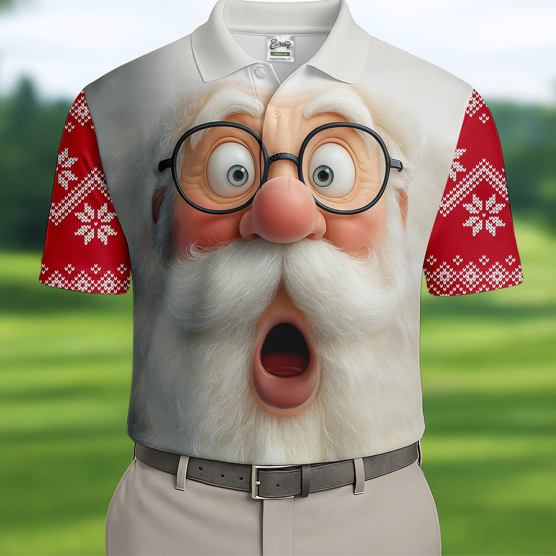 Surprised Funny Santa Claus Face Men's Golf Polo Shirts, Christmas Golf Shirt, Golf Gift For Men