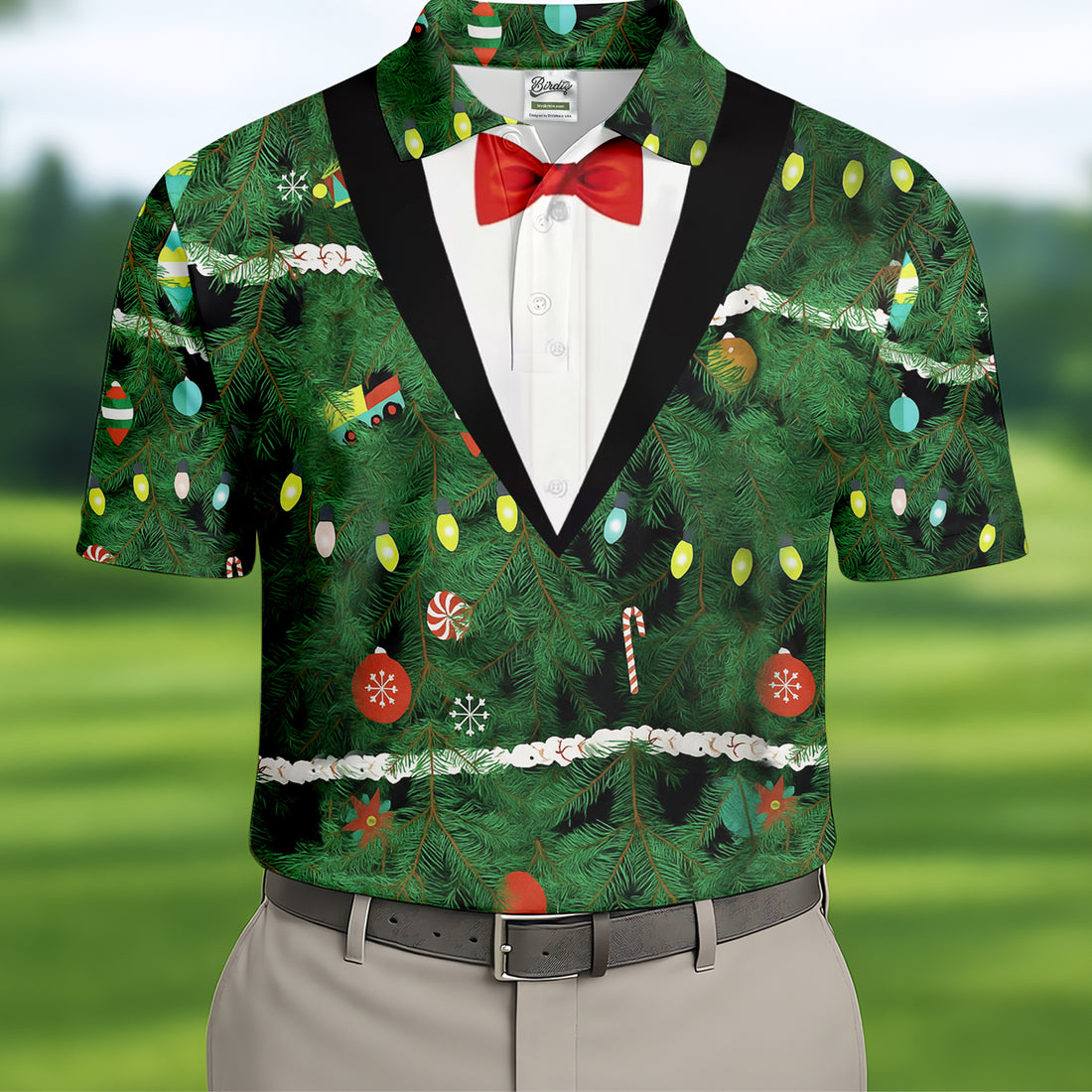 Christmas Tree Needles Green Festive Men's Golf Polo Shirts, Christmas Golf Shirt, Golf Gift For Men