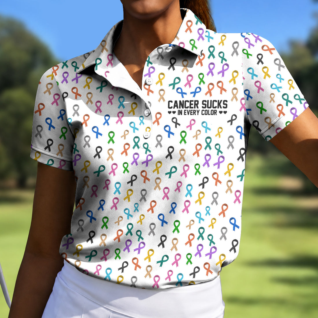 Cancer Sucks In Every Color Women Golf Shirt, Cancer Awareness Shirt, Cancer Survivor Shirt, Golf Gift For Women