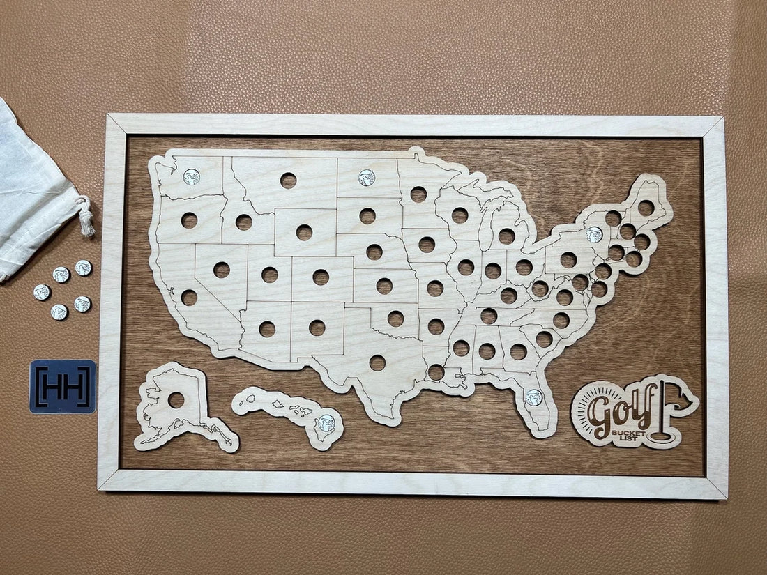 Golf Bucket List Wooden Map, Golf Wall Art, Golf Decor, Golf Gift For Dad