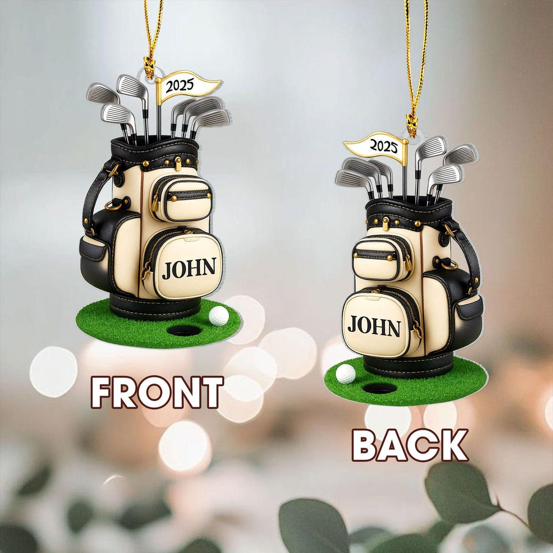 Personalized Golf Bag Flat Ornament, Golf Keychain, Golf Accessories, Christmas Golf Gift