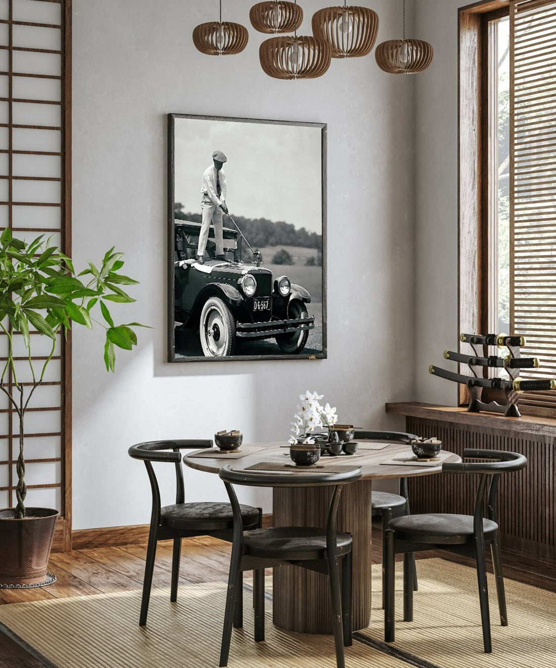 Vintage Golf And Car Canvas, Black & White Home Decor, Golf Gift For Men