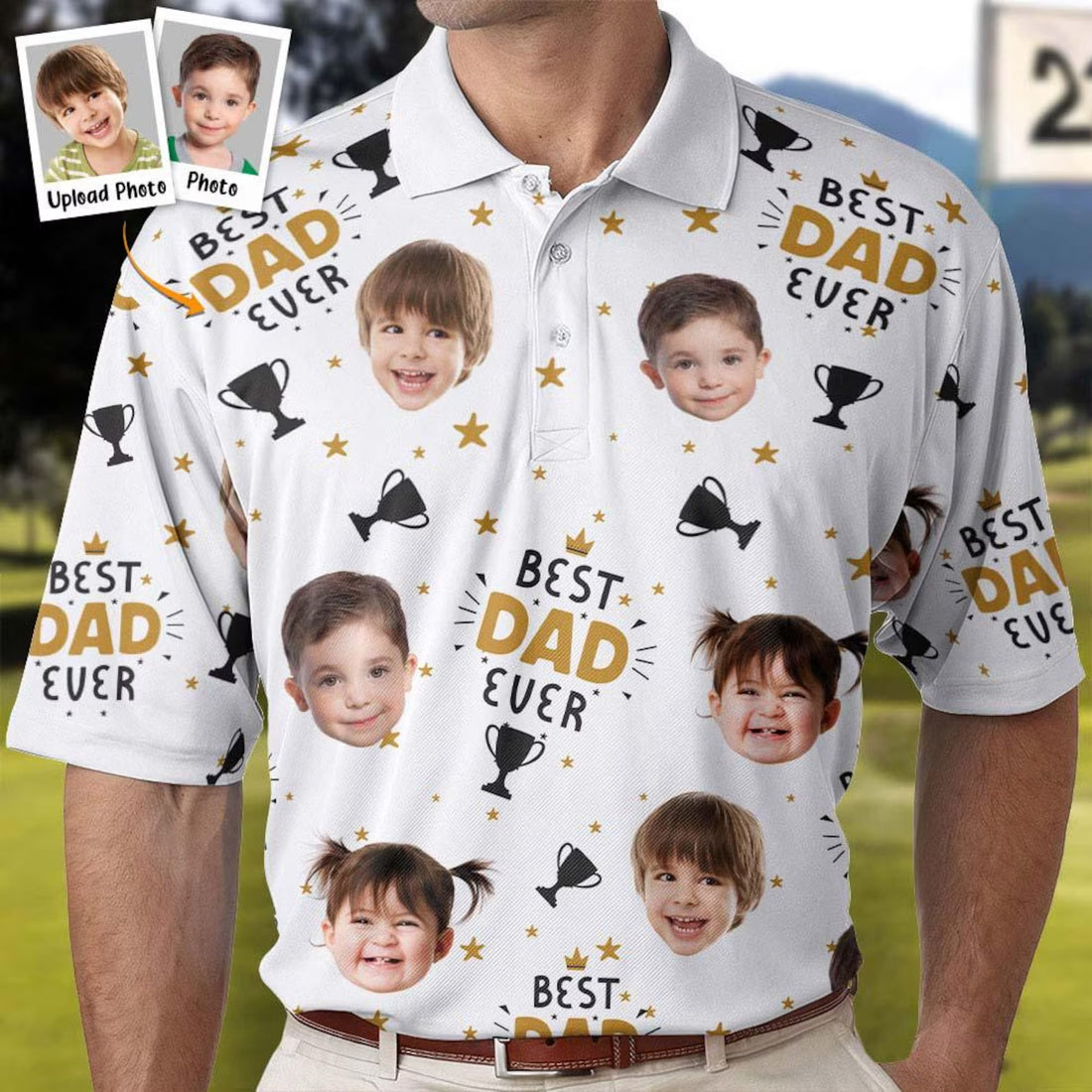 Best Dad Ever Custom Face Golf Shirt, Funny Golf Polo Shirt, Christmas Golf Gift