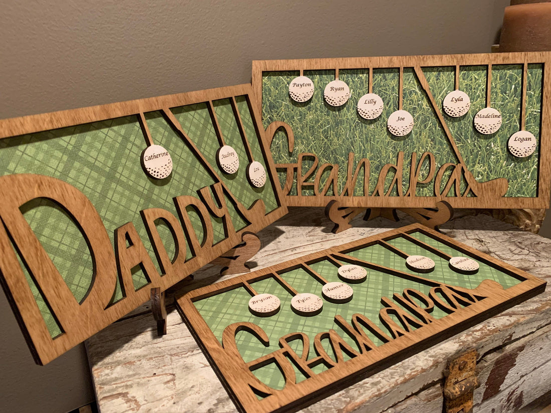 Personalized Dad And Grandpa Golf Ball 2 Layered Sign, Christmas Golf Gift, Gifts For Dad