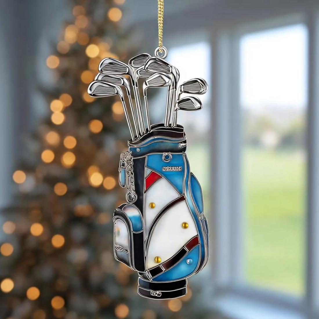 Custom Name Colorful Golf Bag Acrylic Ornament, Christmas Acrylic Ornament, Christmas Golf Gift
