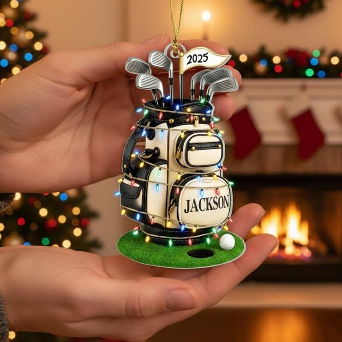 Personalized Golf Bag Acrylic Ornament, Custom Name Golf Ornament, Christmas Golf Gift, Custom Golf Gift