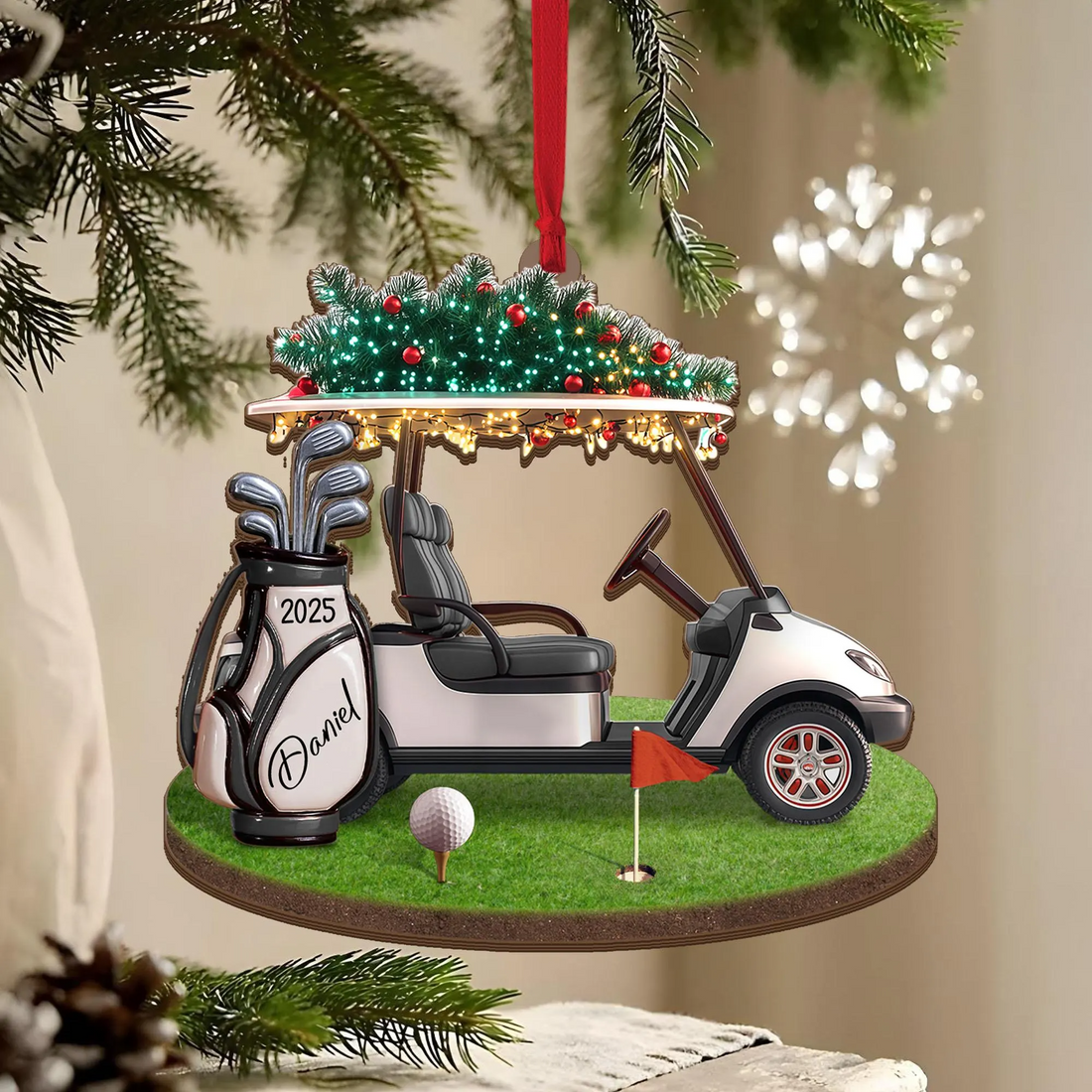 Custom Name Golf Backpack Golf Cart Acrylic Ornament, Christmas Golf Gift, Custom Golf Gift