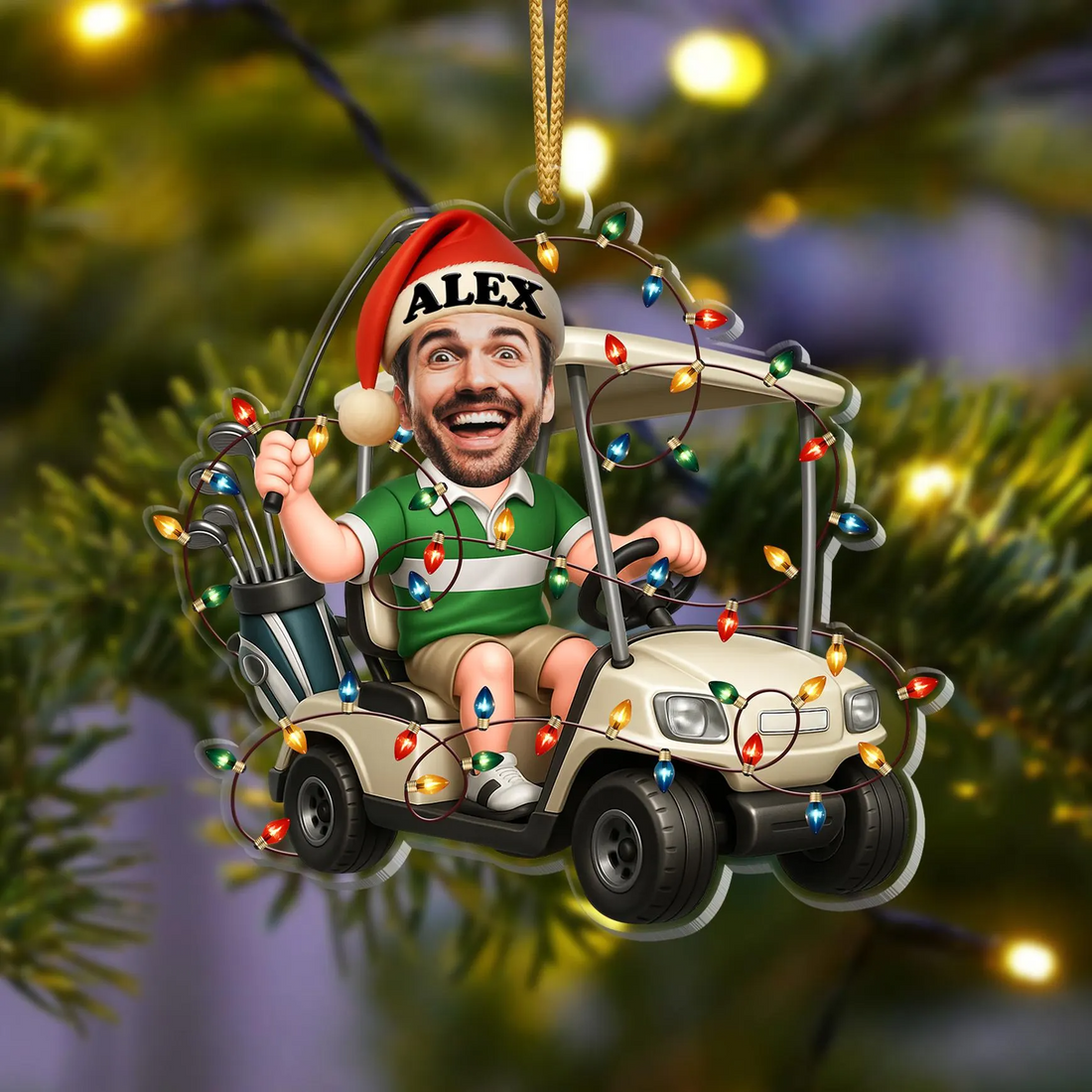 Custom Face Acrylic Ornament, Golf Keychain, Golf Accessories, Christmas Golf Gift, Gift For Golf Dad