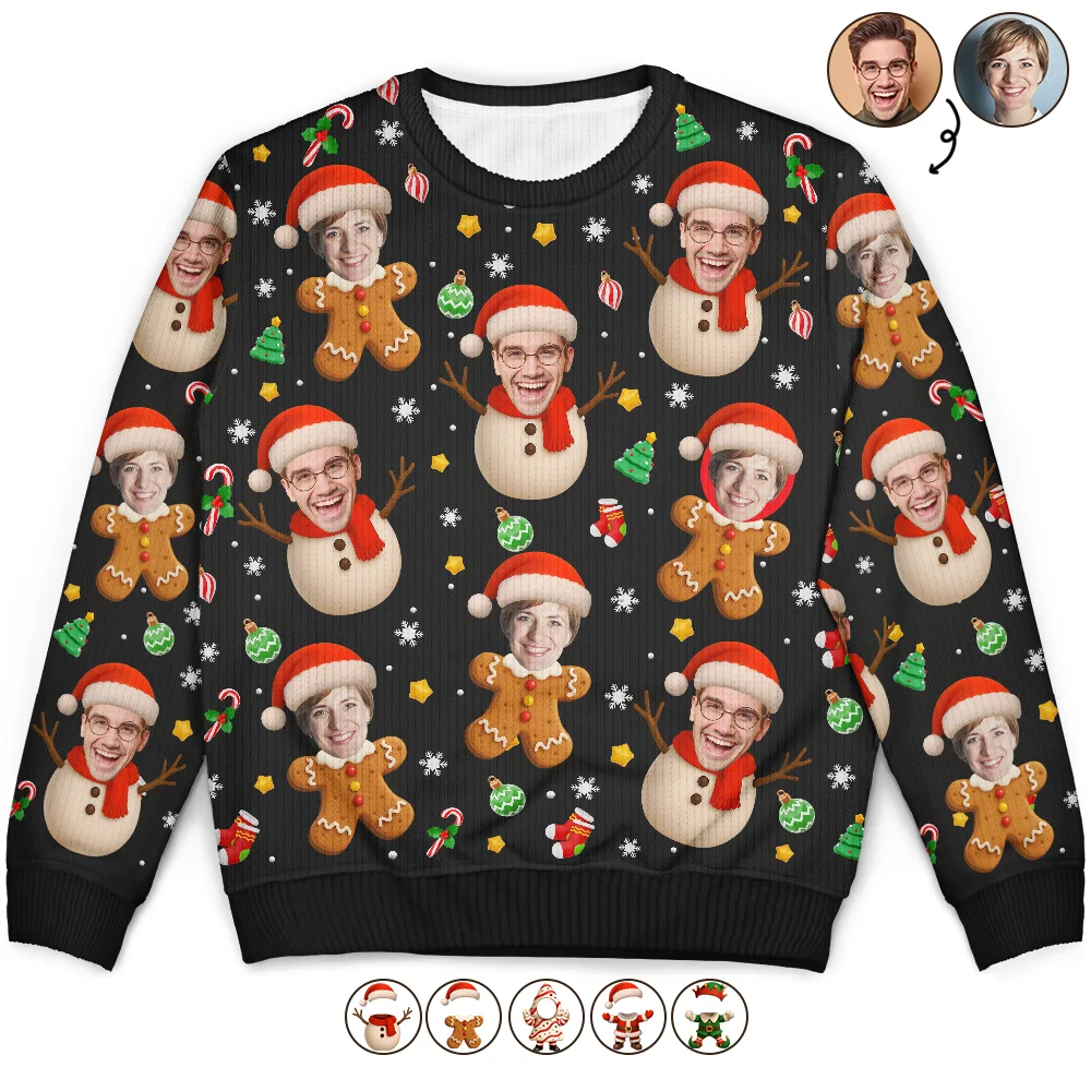 Custom Photo Funny Christmas Characters Golf Ugly Sweater, Christmas Golf Shirt, Golf Sweater