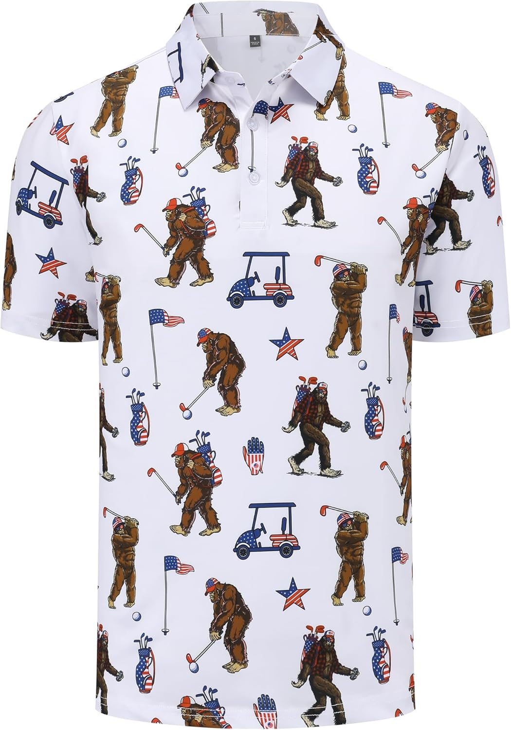Bigfoot American Flag 4th Of July Golf Polo Shirts, Golf Gift For Men, Golf Shirts For Men