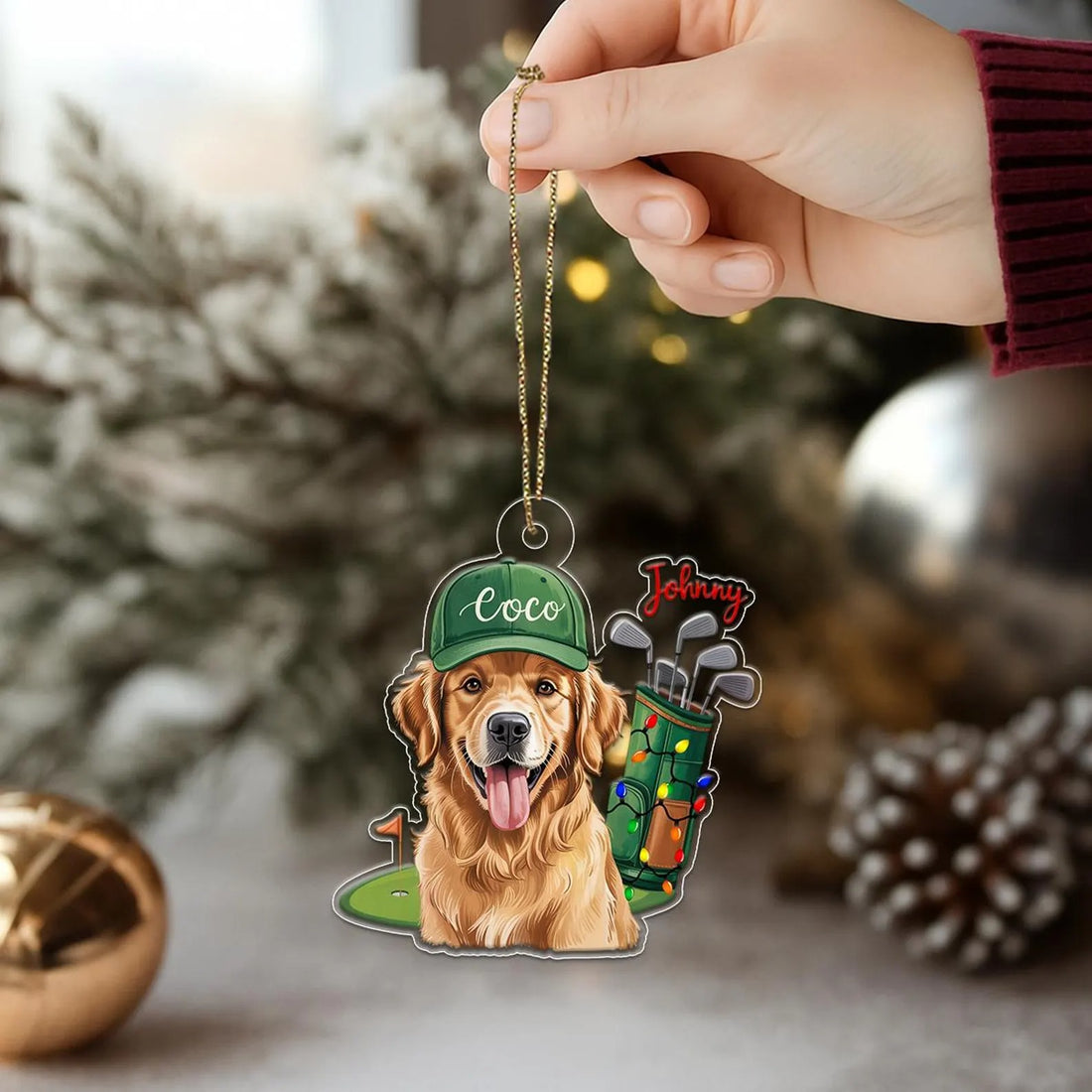 Custom Dog Picture Ornament, Acrylic Ornament, Christmas Tree Ornaments, Gift For Golfer