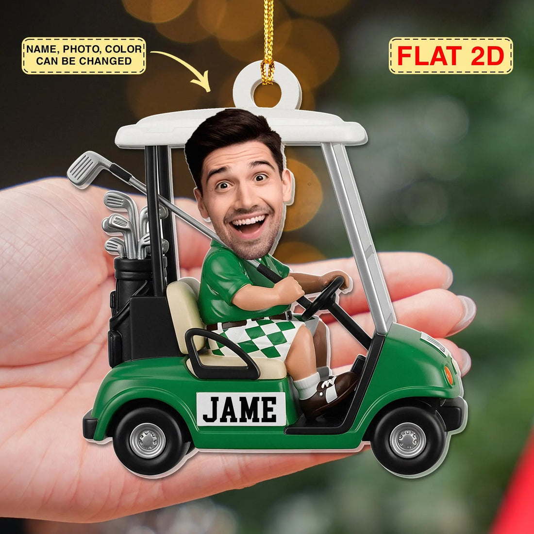 Custom Golf Cart Funny Face Ornament, Acrylic Ornament, Christmas Golf Gift, Golf Gift Idea