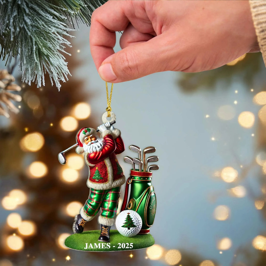 Santa Claus Golf Christmas Tree Ornament, Acrylic Ornament, Christmas Tree Ornaments, Gift For Golfer