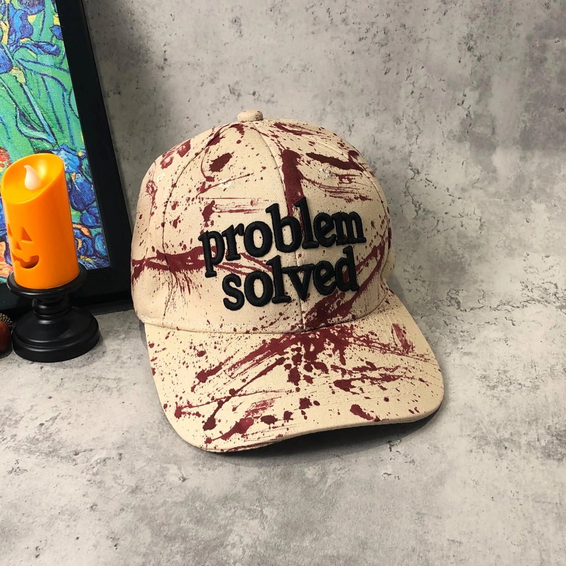 Problem Solved Hat Halloween Creepy Horror Cap Funny Halloween Hat Funny Gore Hat Blood Splatter Hat Halloween Gift Horror Gift