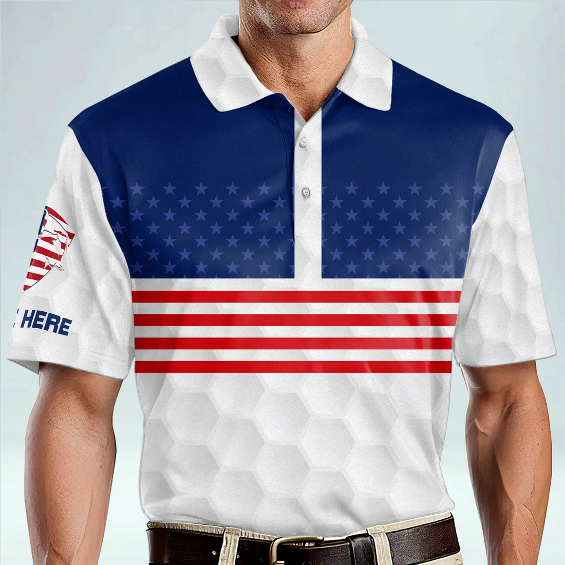 Just Tap It In American Flag Custom Name Golf Polo Shirts, Golf Gift For Men, Golfing Apparel