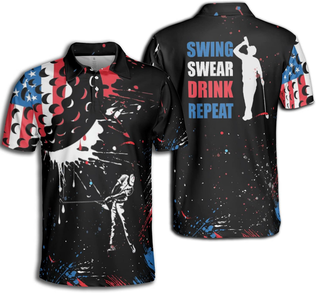 Golf Man Swing Swear Drink Repeat Golf Polo Shirts, Golf Gift For Men, Golf Shirts For Men