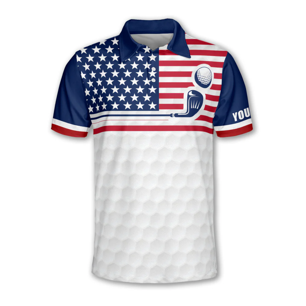 Swing Swear Look For Ball Repeat Custom USA Flag Golf Polo Shirts, Golf Gift For Men, Golfing Apparel