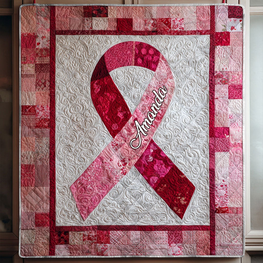 Personalized Breast Cancer Ribbon Quilt Blanket, Custom Woven Blanket
