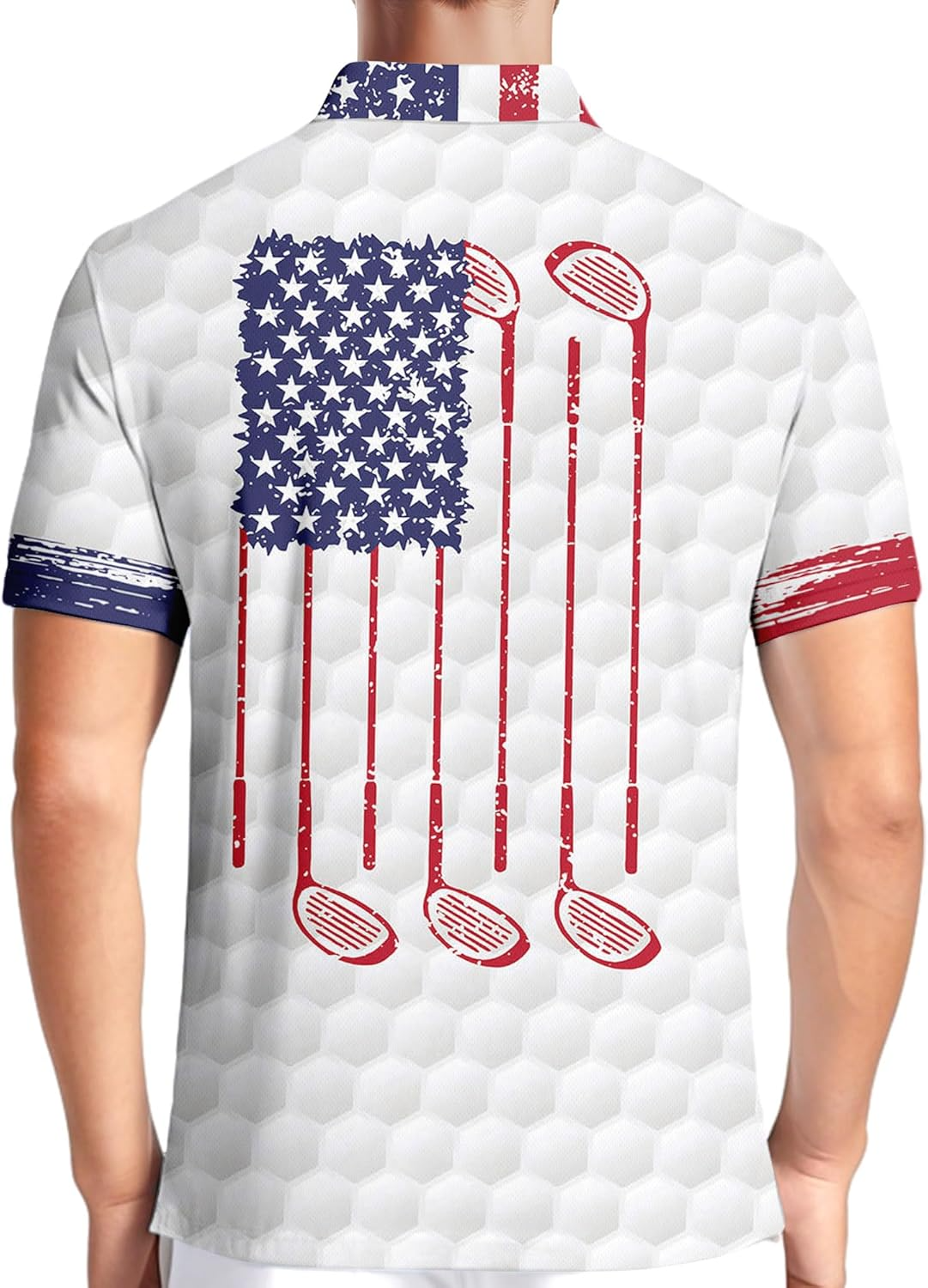 American Flag 50 Stars Patriotic Funny Swing Golf Polo Shirts, Golf Gift For Men, Golf Shirts For Men
