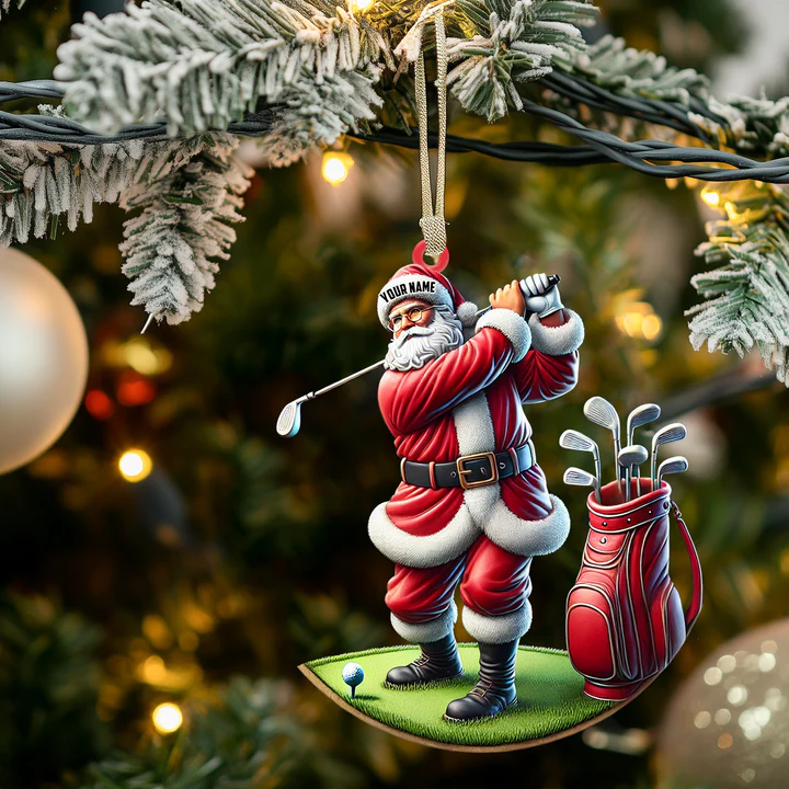 Custom Name Santa Claus Golf Player Xmas Ornament, Golf Keychain, Golf Accessories, Christmas Golf Gift