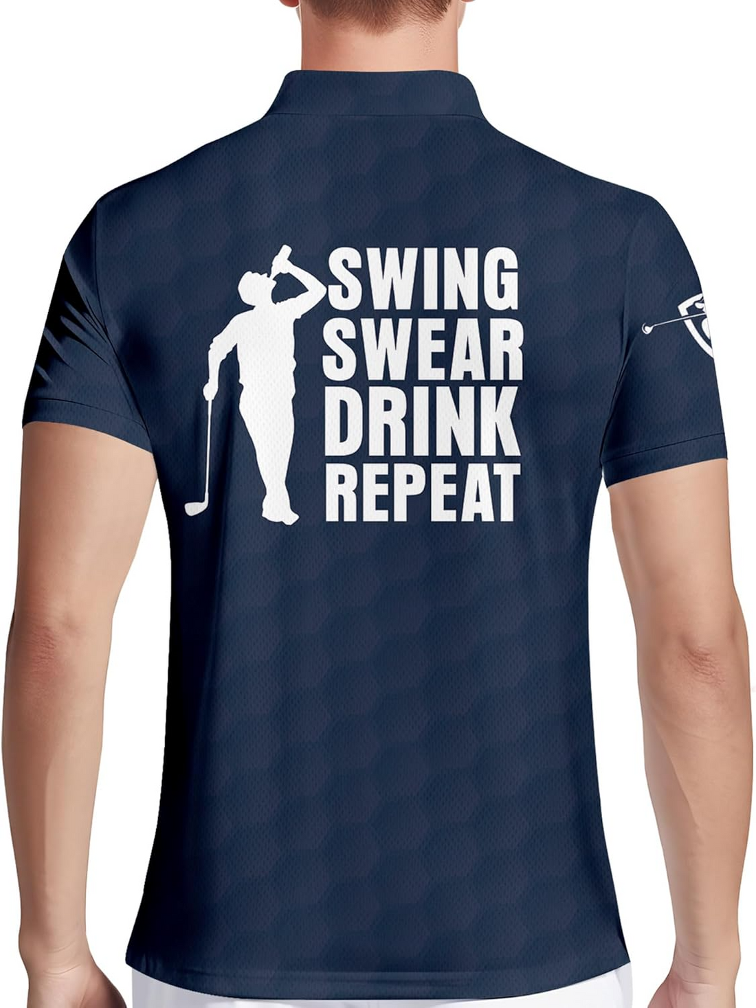 White Blue Swing Swear Drink Repeat Golf Polo Shirts, Golf Gift For Men, Golf Shirts For Men