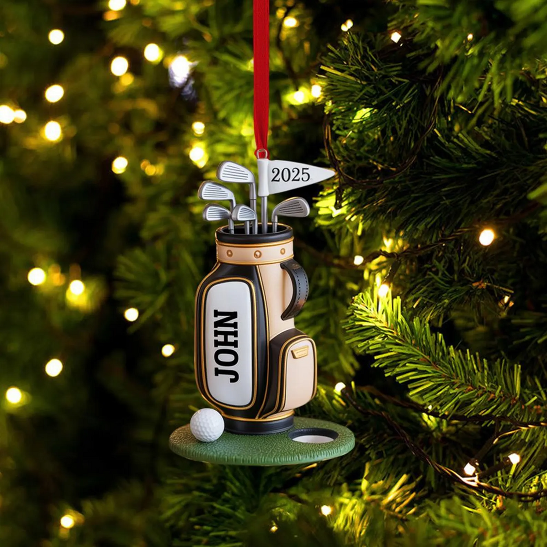 Personalized Golf Bag Acrylic Ornament, Custom Name Golf Ornament, Gift For Golf Lover, Xmas Ornament