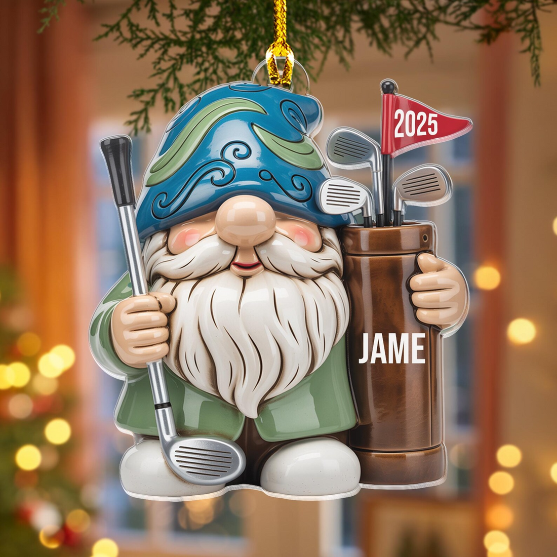 Gnome Golfing Acrylic Ornament, Golf Christmas Ornaments, Custom Golf Gift, Christmas Golf Gift, Golf Decor
