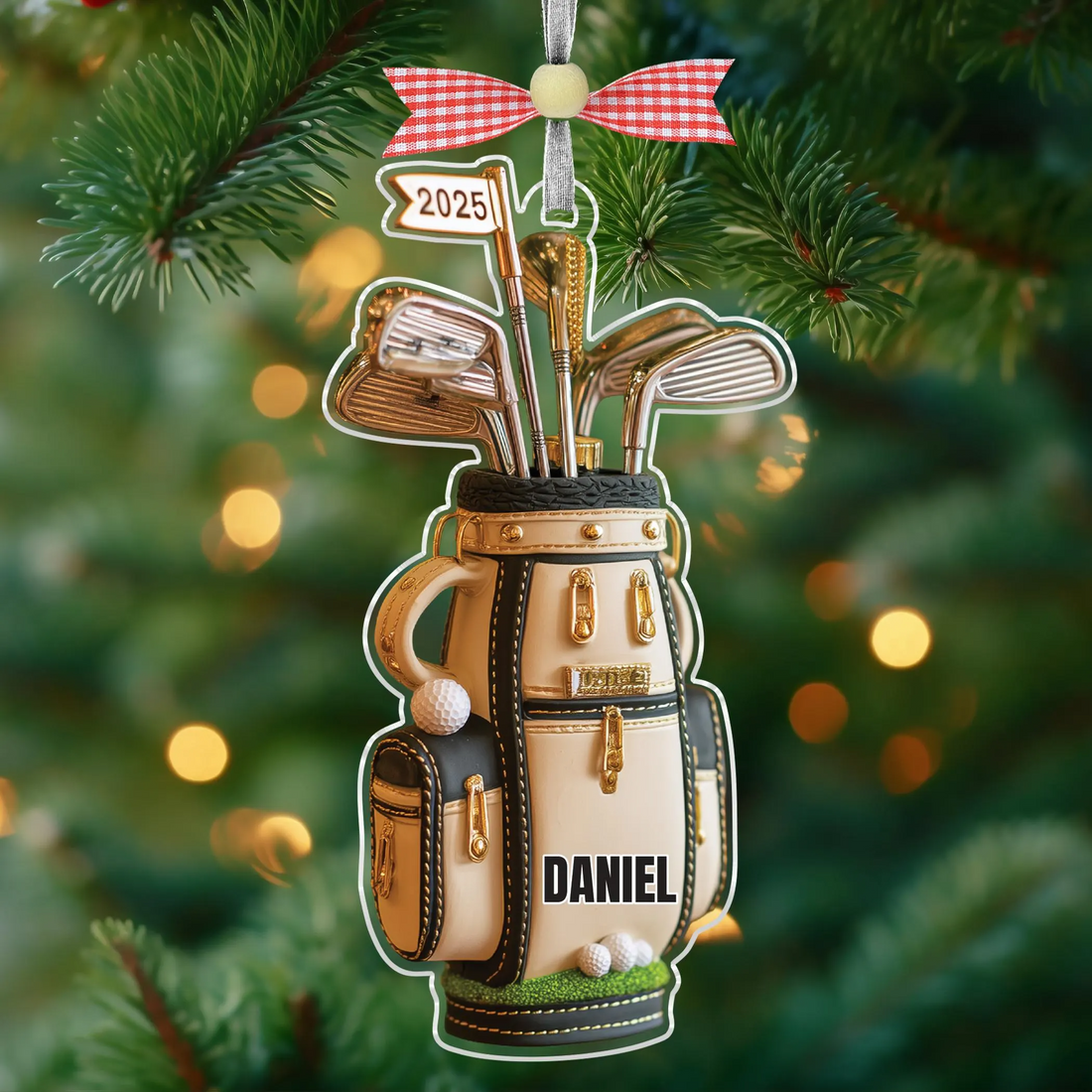 Personalized Golf Bag Acrylic Ornament, Custom Name Golf Ornament, Golf Keychain, Christmas Gift For Golfer