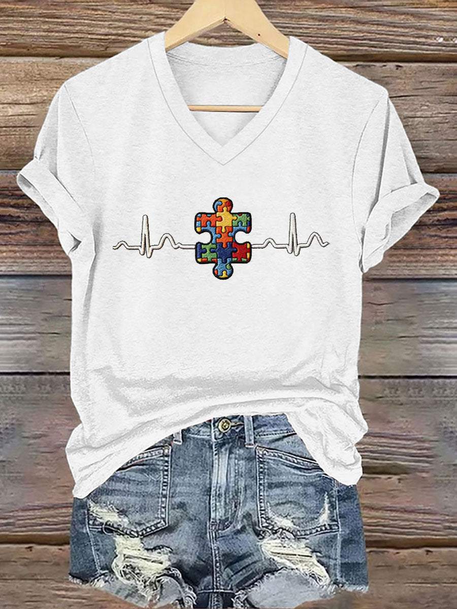 Women's Autism Awareness Print Iron On Short Sleeve t-shirt, Autism Awareness Shirt, Autistic Gifts For Adults