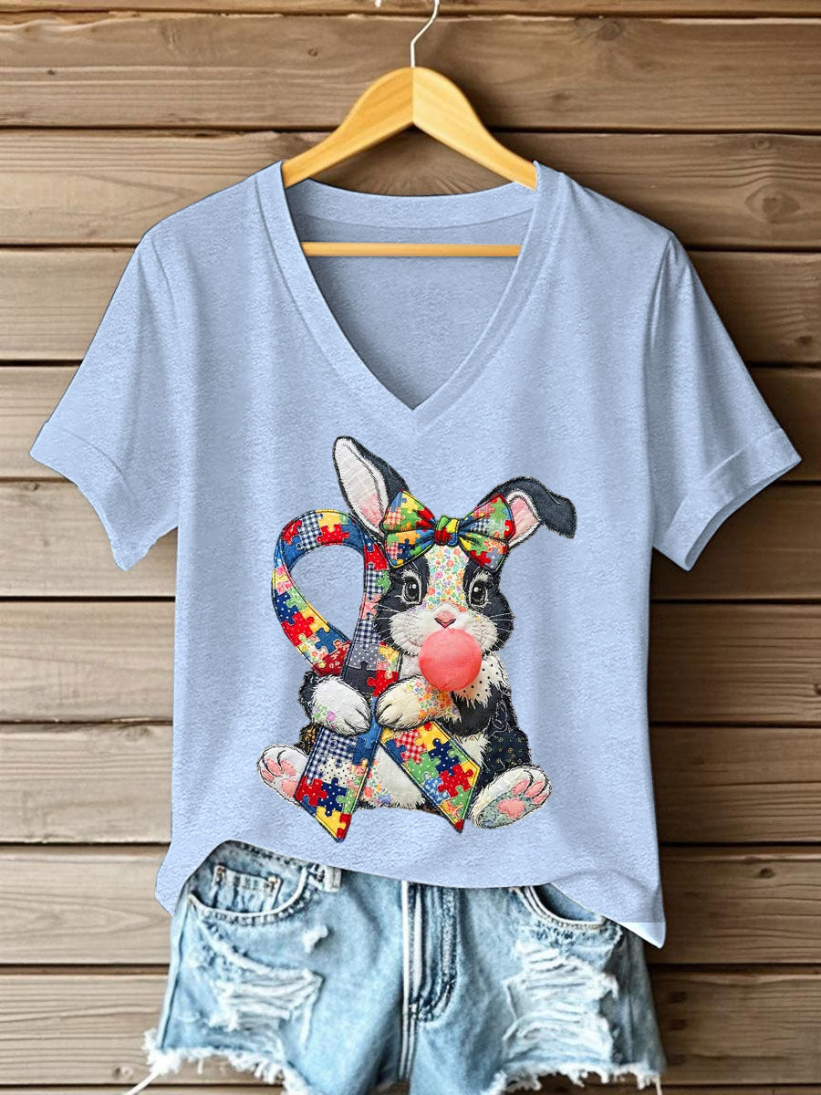 Women's Autism Awareness Bunny Print t-shirt, Autism Awareness Shirt, Autistic Gifts For Adults